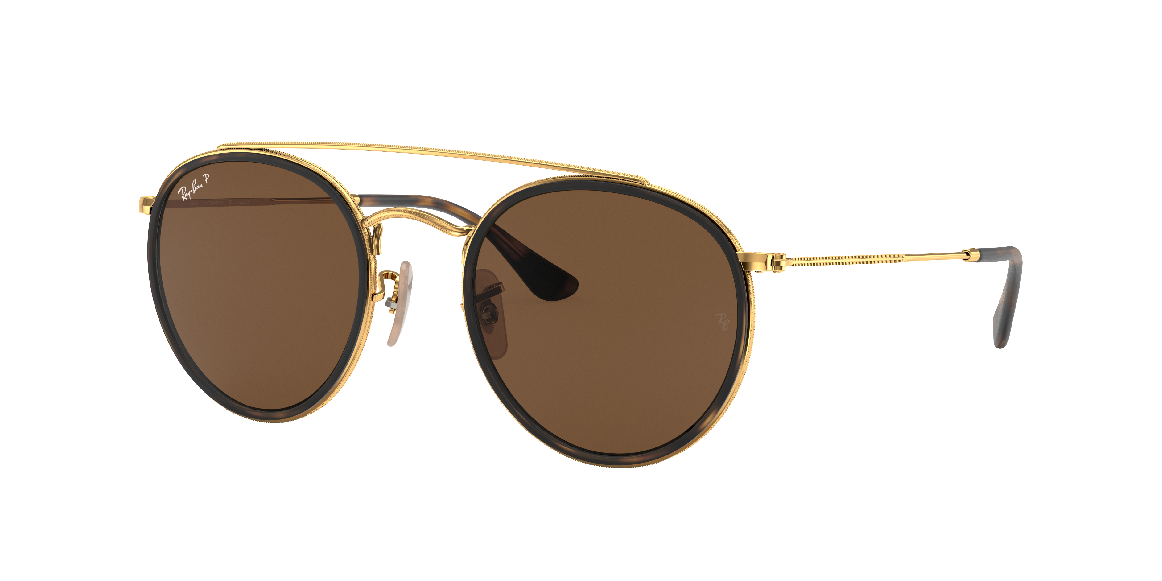Ray-Ban Unisex Sunglass Round Double Bridge -  Frame color: Arista Gold, Lens color: Brown Polarized
