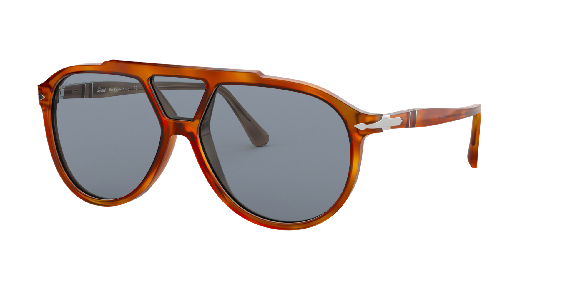 Persol Homme Sunglass PO3217S - Couleur du Monture Terre de Sienne Couleur de Lentille Bleu clair 110 €