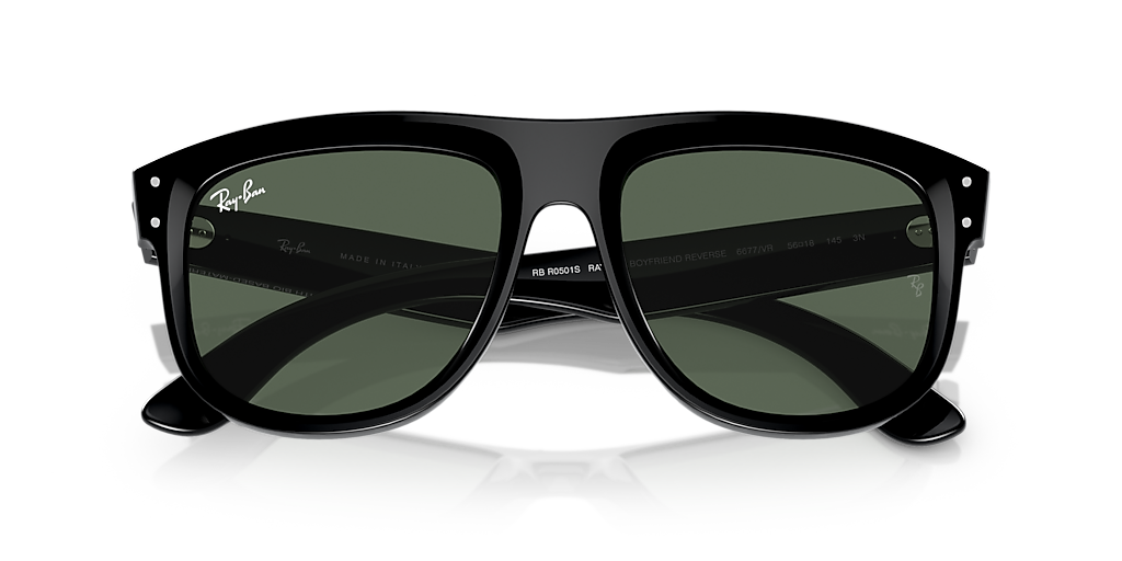 Ray-Ban Boyfriend Reverseサングラス クリア ケース付き Ray-Ban Boyfriend Reverse L (56 - 18) with Green lenses and Black