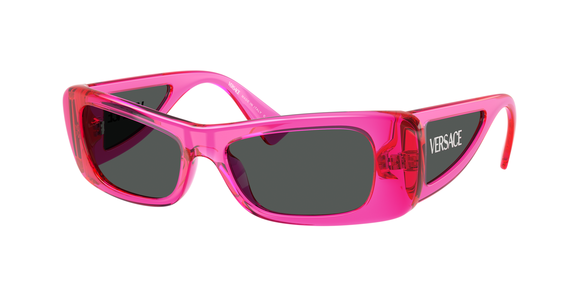 Versace Woman Sunglass VE4481 -  Frame color: Fuchsia Fluo Transparent, Lens color: Dark Grey