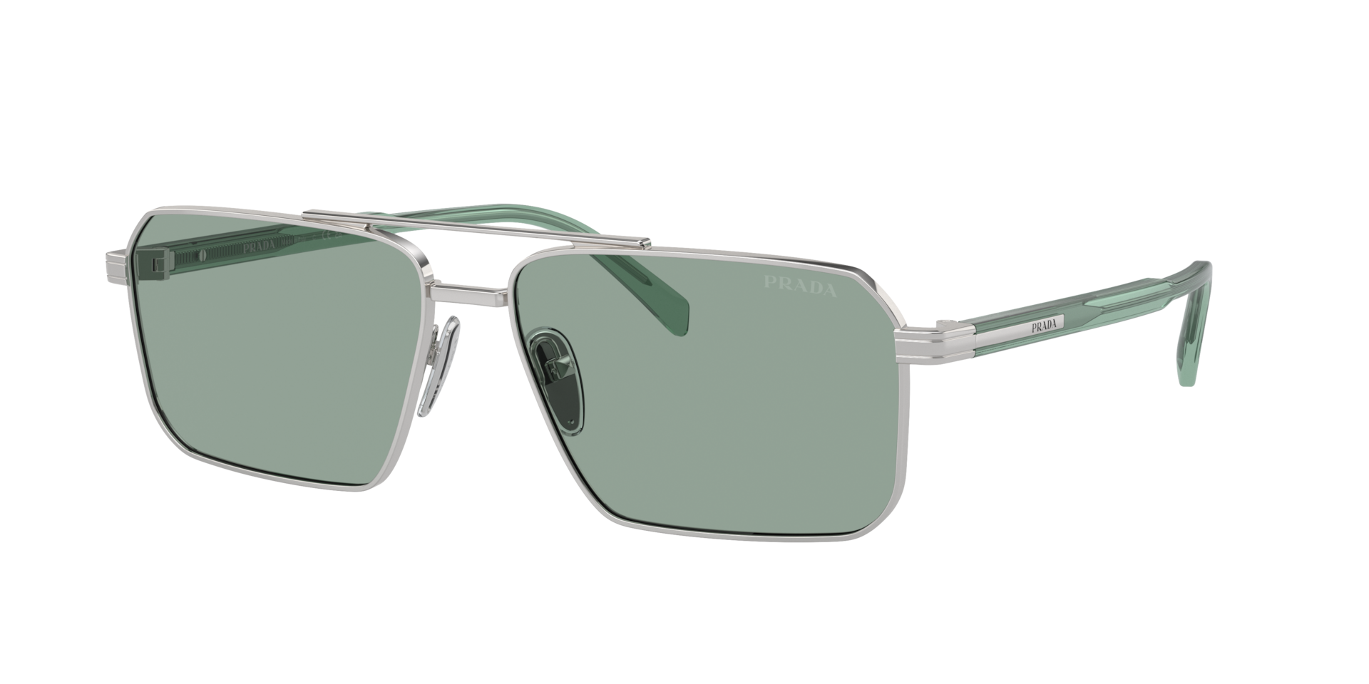 Prada Man Sunglass PR A57S -  Frame color: Silver, Lens color: Petrol Green
